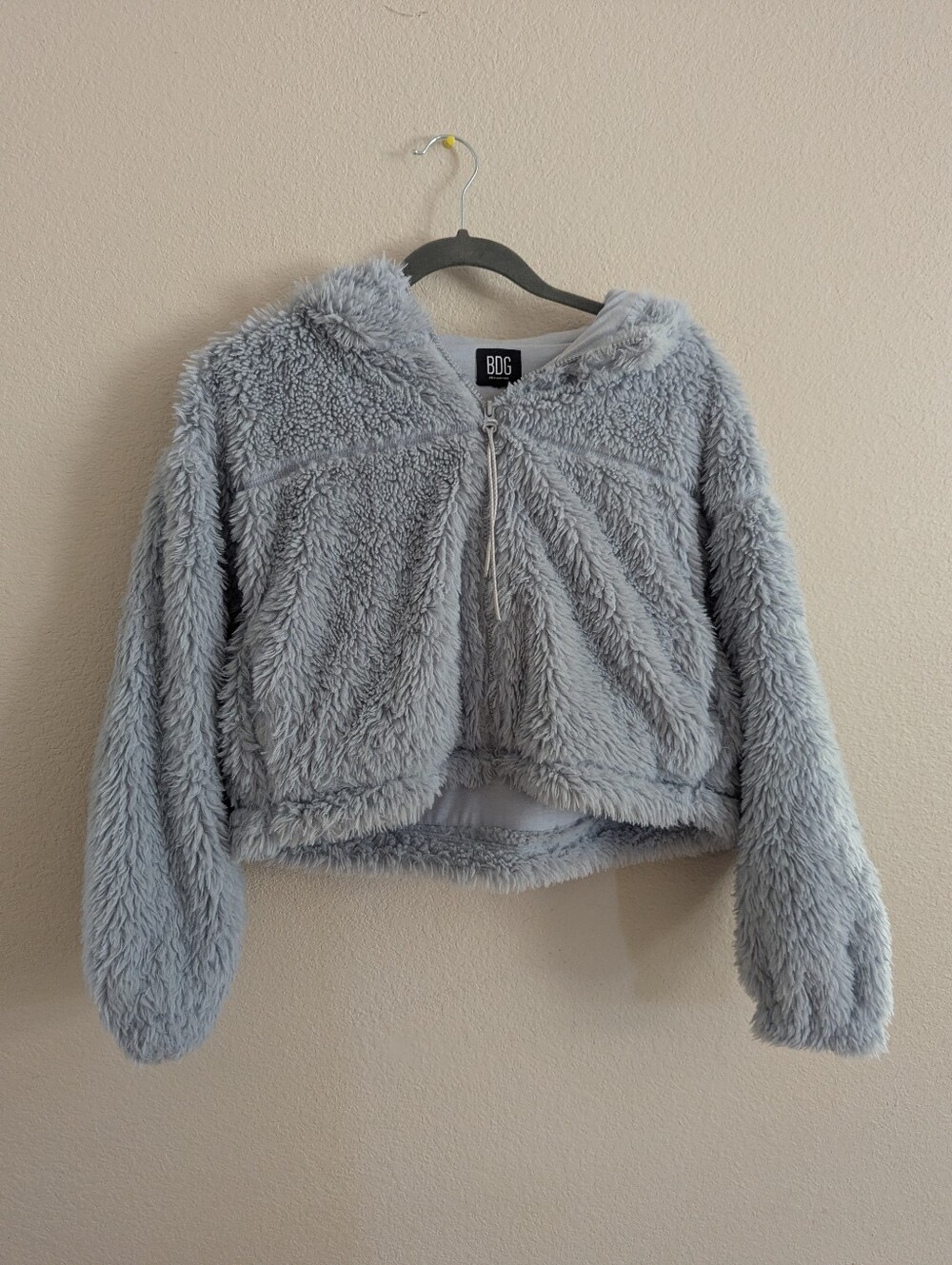 BDG Light Gray Faux Fur Zip Hoodie